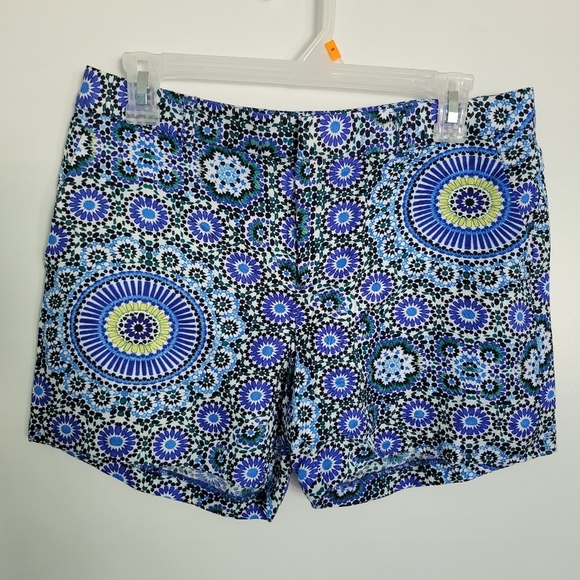 Banana Republic Womens Linen Blend Mid Rise Chino Shorts Size 2 Blue Geometric - Picture 2 of 8